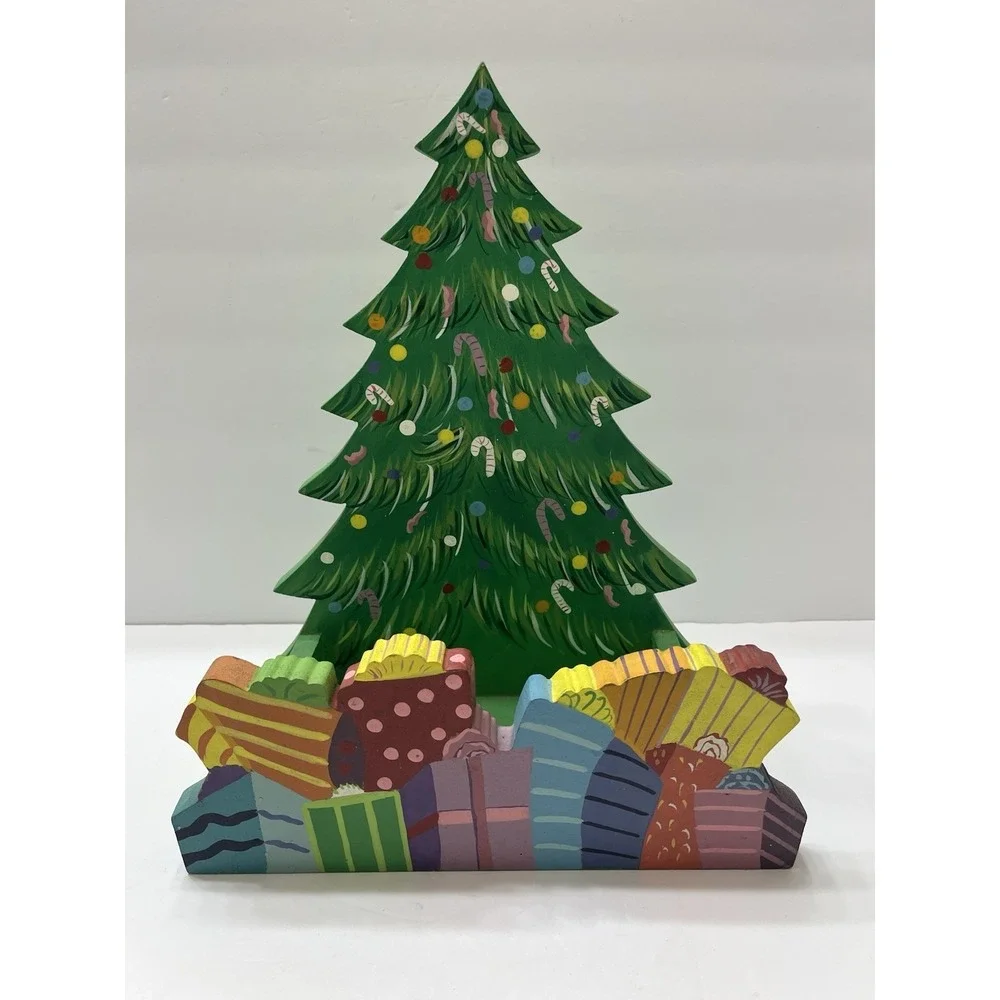 Christmas Tree Wooden Decor Hand Painted By Seasons Card Holder 13x11